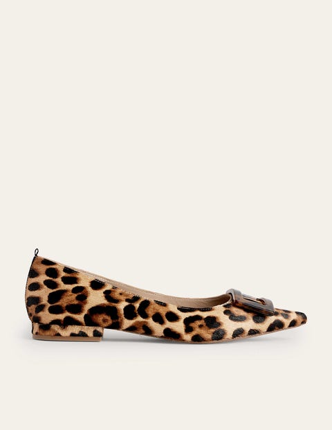 Boden Trim Detail Point Ballet Flats Leopard Women