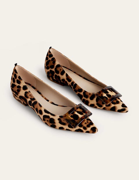 Trim Detail Point Ballet Flats - Leopard