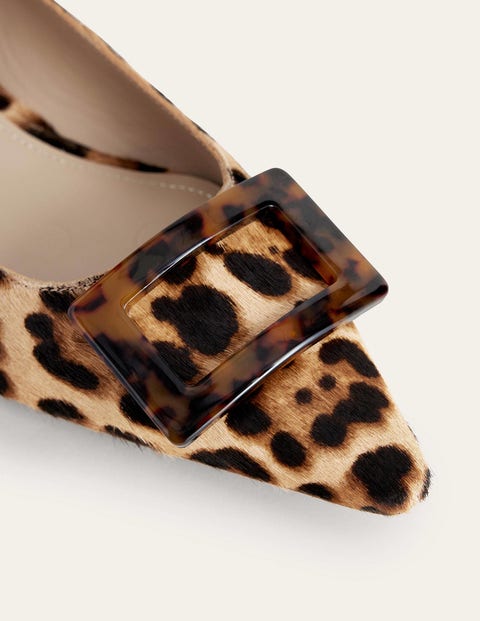 Trim Detail Point Ballet Flats - Leopard