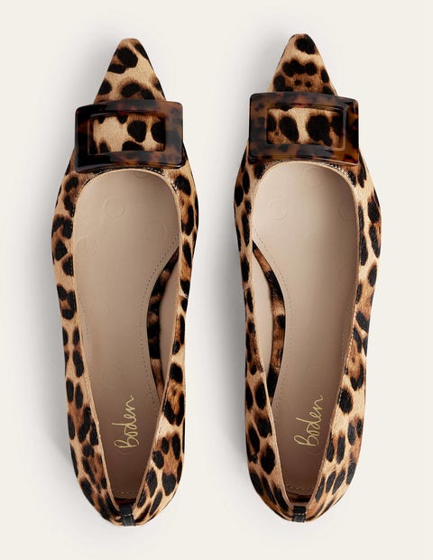 Trim Detail Point Ballet Flats - Leopard