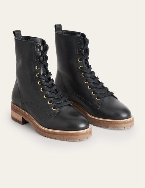 Lace-up Leather Boots Black Women Boden