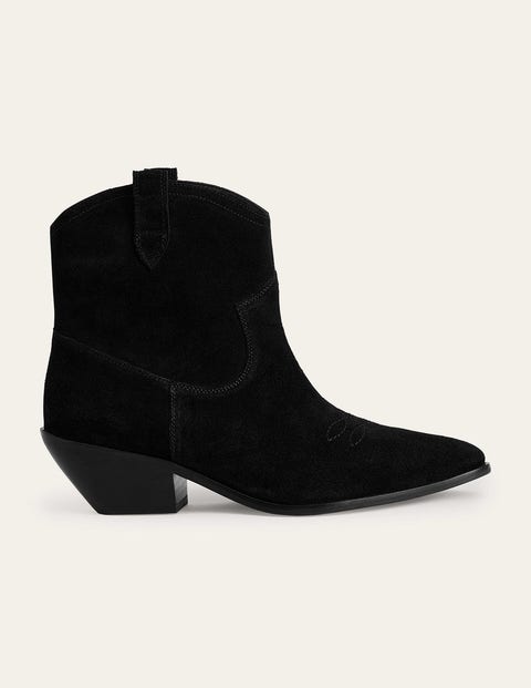 Boden Western Ankle Boots Black Cow Suede Women