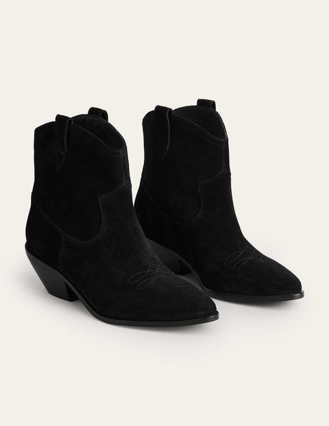 Western Ankle Boots - Black Cow Suede | Boden US