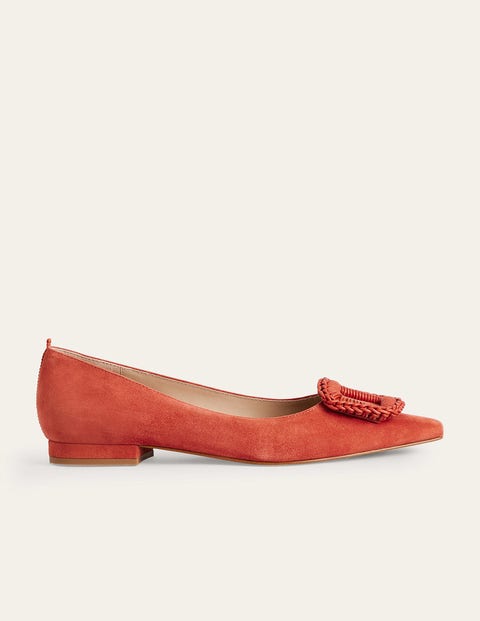 Tomatenrot, Veloursleder, Spitz zulaufende Ballerinas, Damen, Boden, Tomatenrot, Veloursleder