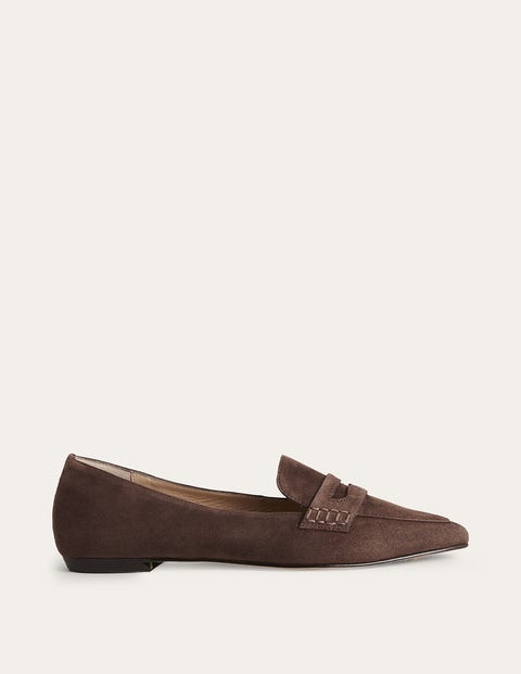 Pointed Toe Penny Loafers Chocolate Suede | Boden