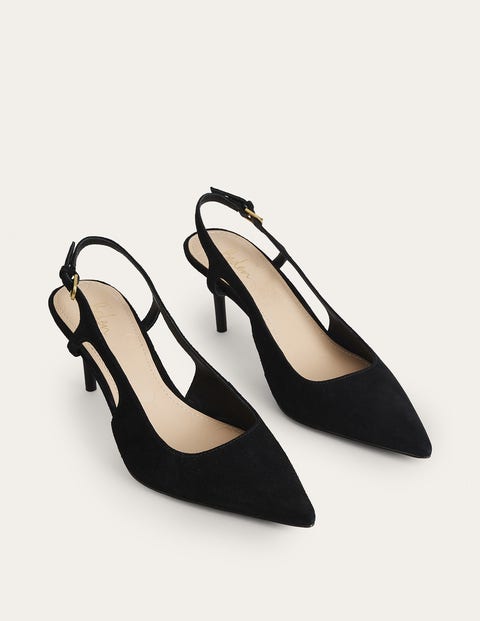 Cut-out Sling Back Heels - Black Kid Suede | Boden US