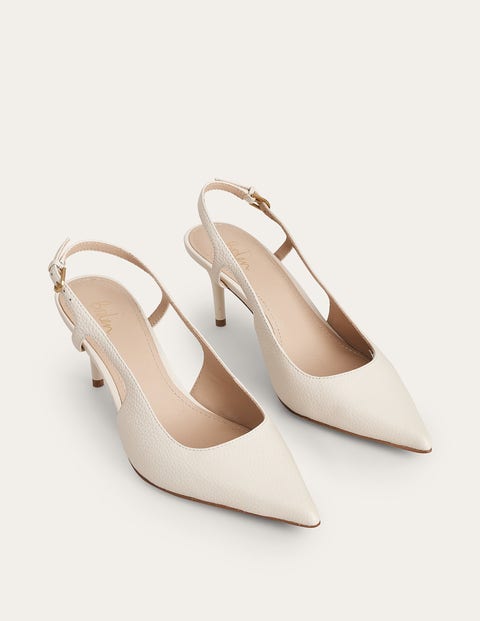 Cut-out Sling Back Heels - Off White Tumbled Leather | Boden UK