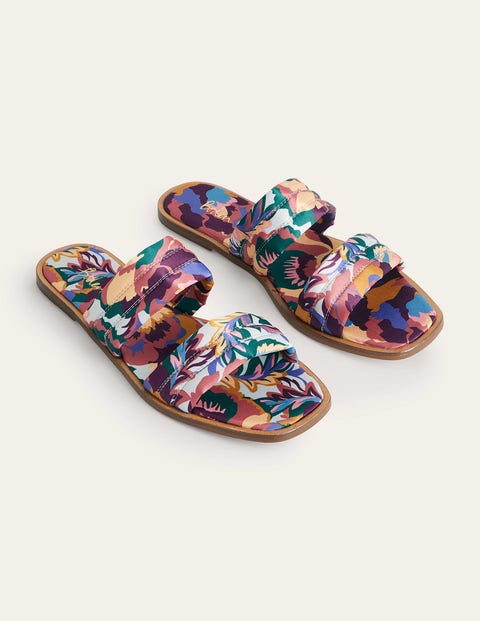 Printed Satin Slide Sandals - Multi, Abstract Rose | Boden UK