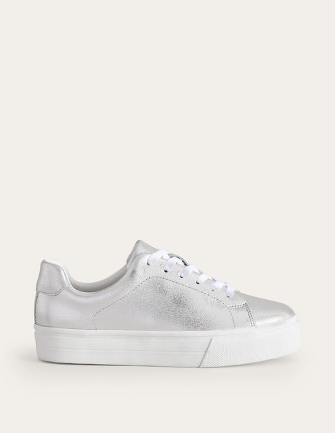 Boden Flatform Sneakers Silver Tumbled Leather Women