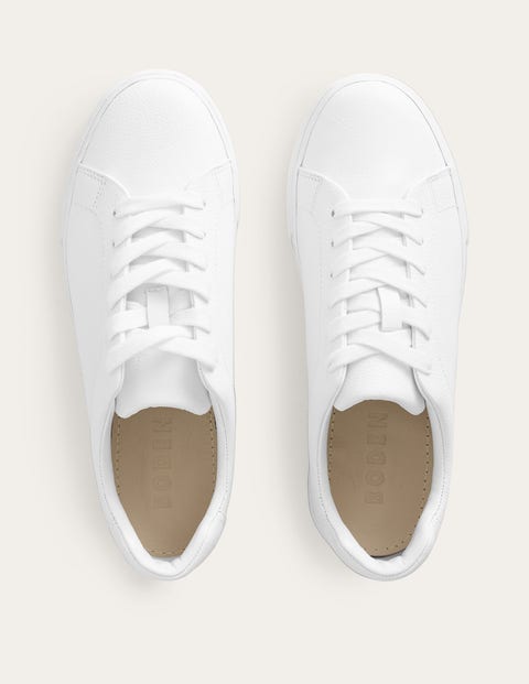 Leather Flatform Trainers - White Tumbled Leather | Boden UK