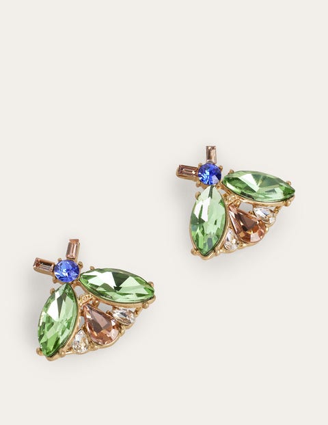 Embellished Bee Stud Earrings Green Women Boden