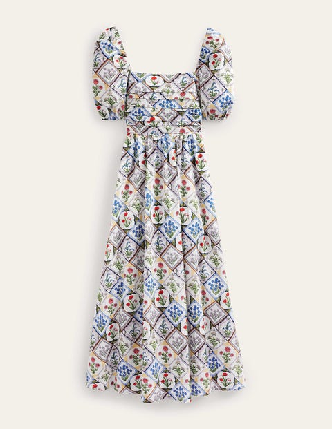 Kleid mit gerafftem Oberteil Women Boden, Naturweiß, Wilde Glockenblumen