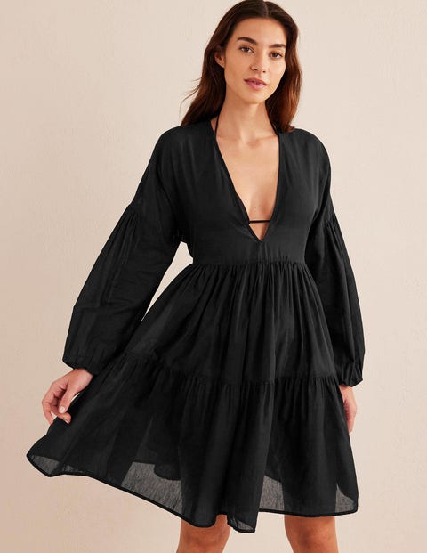 Relaxed Tiered Beach Dress - Black | Boden US