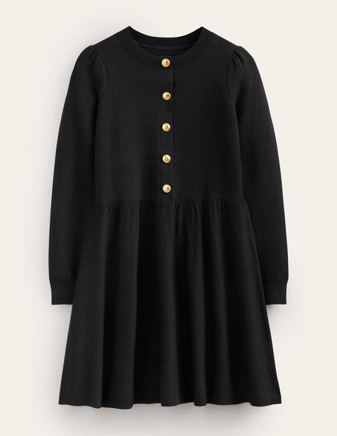 Boden Mini Button Detail Dress Black Women