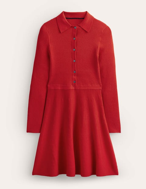 Rib Detail Knitted Mini Dress Red Women Boden