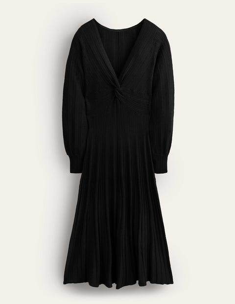 Twist Front Knitted Midi Dress Black Women Boden