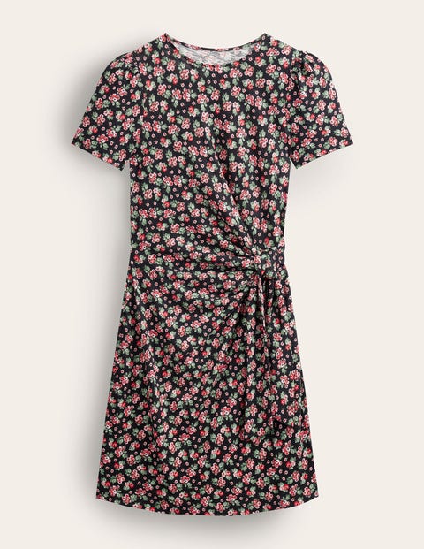 BODEN KNOT FRONT JERSEY DRESS BLACK, DIAMOND ROSE WOMEN BODEN