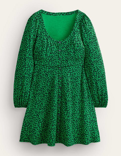 Button Front Jersey Mini Dress Green Women Boden