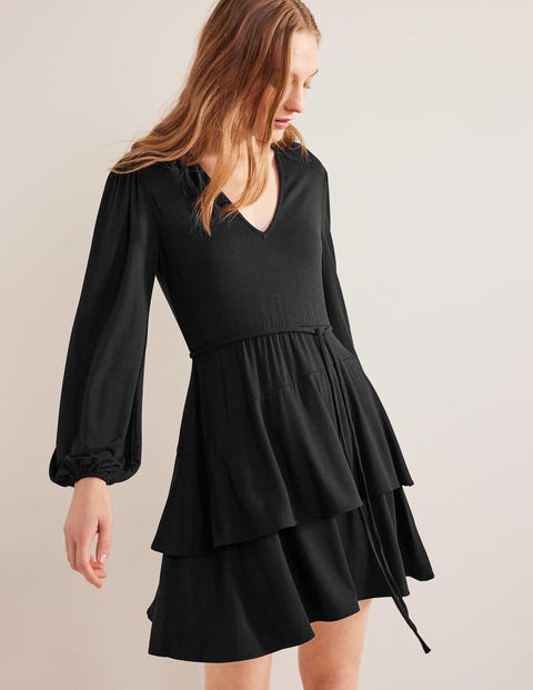 Tiered Mini Jersey Dress - Black