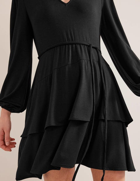 Tiered Mini Jersey Dress - Black