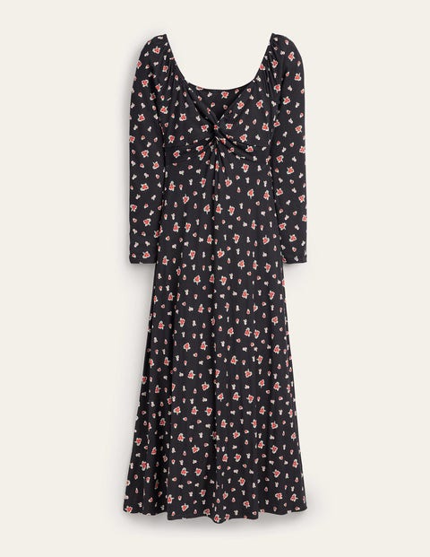 Jersey-Midikleid mit Herzausschnitt Women Boden, Schwarz, Knalliges Rosa