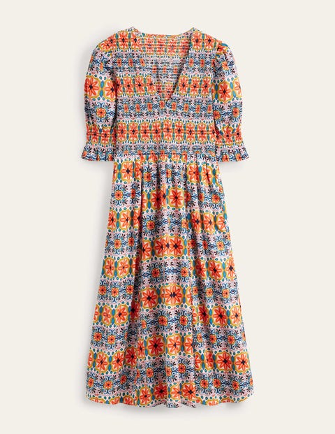 Smocked Bodice Midi Dress - Multi, Tapestry Stripe | Boden US