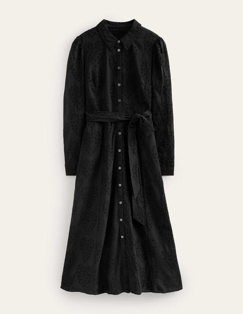 Broderie Midi Shirt Dress Black Women Boden