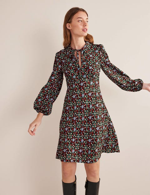 Kate Spade Floral Garden Tie Neck Dress in Green