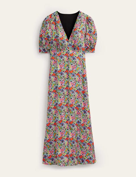 Satin Midi Tea Dress - Multi, Carnation Garden | Boden US