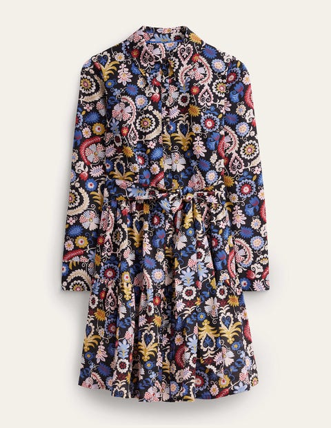 Mini-Hemdblusenkleid mit Stufen aus Baumwolle Women Boden, Bunt, Tropencharme