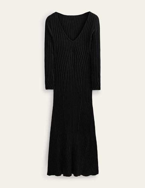 Boden Ribbed Knitted Maxi Dress Black Women