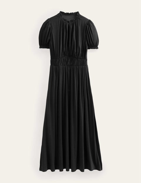 Ruched Jersey Midi Tea Dress - Black | Boden US