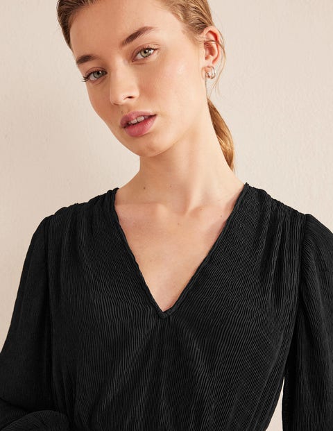 V-neck Plisse Mini Dress - Black | Boden UK
