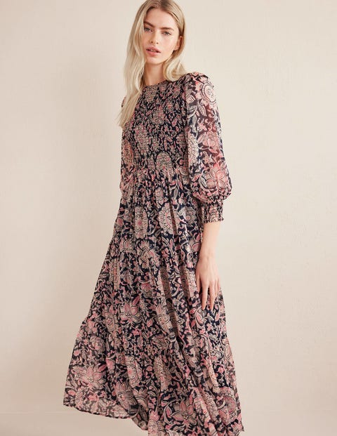 Smocked floral maxi dress sale