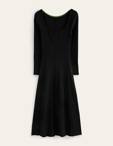 BODEN SCOOP NECK KNITTED MIDI DRESS BLACK WOMEN BODEN