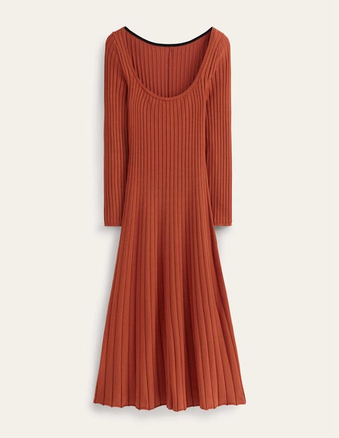 Scoop Neck Knitted Midi Dress Brown Women Boden