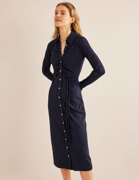 Jersey Ribbed Midi Shirt Dress Navy Boden Eu