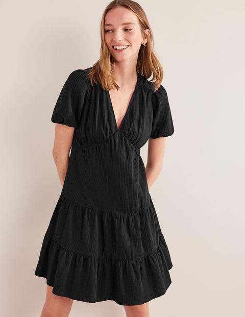 Jersey Seersucker Dress - Black | Boden US