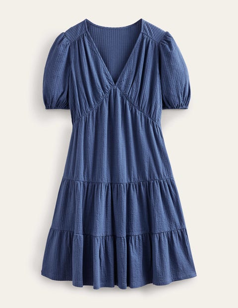Jersey Seersucker Dress Blue Women Boden