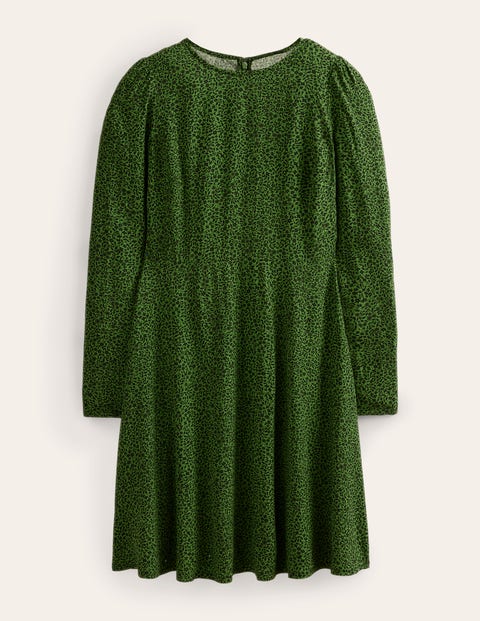 Crew Neck Fit-and-Flare Dress Green Women Boden