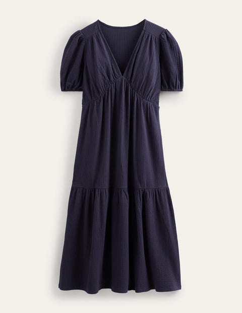 Jersey Seersucker Midi Dress - Washed Khaki | Boden US