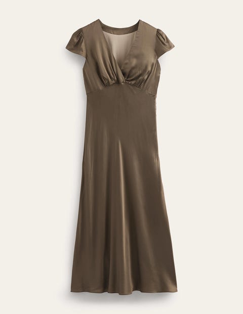 Empire-Midikleid aus Satin Damen Boden, Khaki