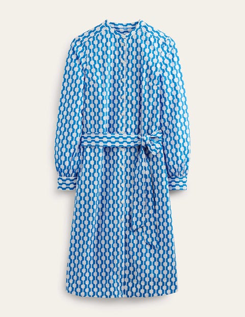 Collarless Midi Shirt Dress Blue Women Boden