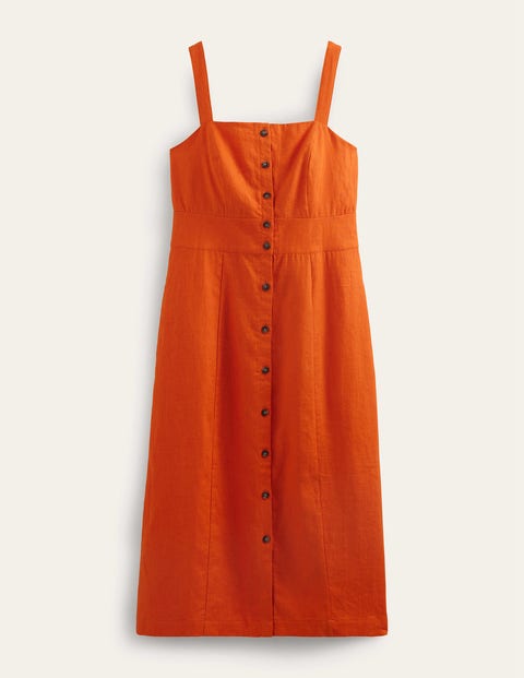 Leinen-Midikleid mit Trägern Damen Boden, Kumquatorange