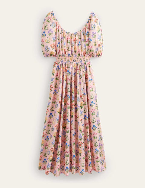 BODEN SCOOP NECK MIDI DRESS DUSTY PINK, SPRING GARDEN WOMEN BODEN