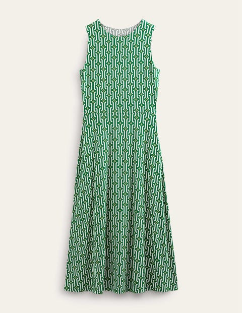 Cut-out Jersey Midi Dress - Bright Emerald, Azure Geo | Boden US