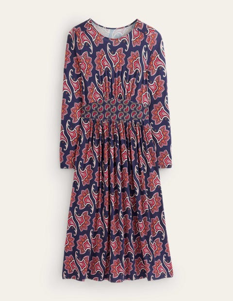 Boden Thea Long Sleeve Midi Dress French Navy, Paisley Amaryllis Women