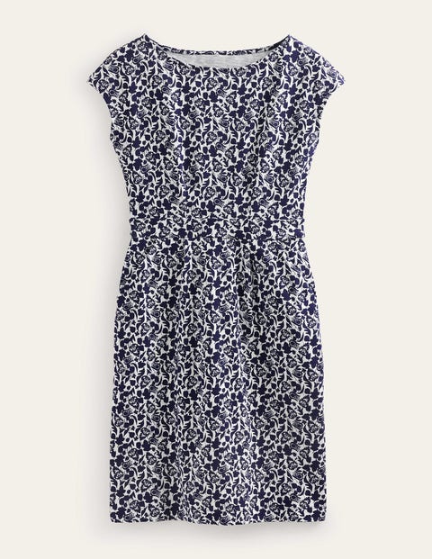 BODEN FLORRIE JERSEY DRESS FRENCH NAVY, TULIP BLOOM WOMEN BODEN