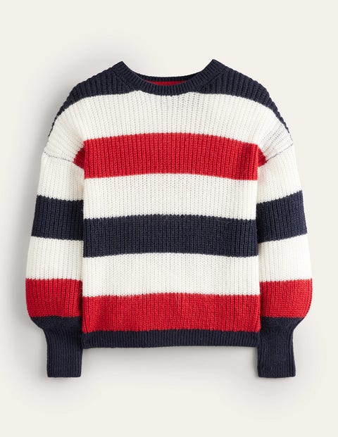 red and navy striped jumper