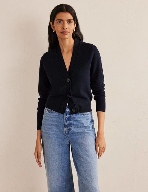 Cropped Cashmere V Cardigan - Navy | Boden AU